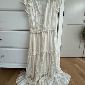 PAIGE Cream Tiered Ruffled Maxi Sundress